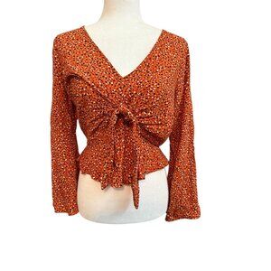 Miss Selfridge Petites Orange Crop Top w/Tie Waist Bell Sleeves Size 8